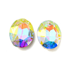 Crystal AB Glass Rhinestone Cabochons, Point Back & Back Plated, Faceted, Oval, Crystal AB, 10x8x4mm