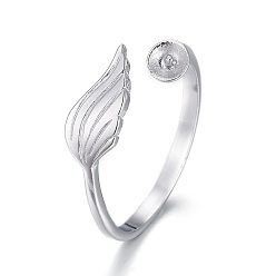 Platinum Rhodium Plated 925 Sterling Silver Cuff Rings, Design Ring Mounts Fittings with Pearl Seat, For Half Drilled Beads, Leaf, Platinum, Size 8, 18mm, Tray: 3.5mm, Pin: 0.8mm