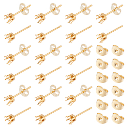 Golden 60Pcs 304 Stainless Steel Stud Earring Settings and 60Pcs Ear Nuts, Golden, Tray: 5mm, 15x5.5mm, Pin: 0.8mm, 120pcs/box