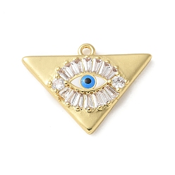 Настоящее золото 18K Реечное покрытие латунь микропаве кубический цирконий эмаль подвески, Злые чары глаз, реальный 18 k позолоченный, 15.5x21.5x2.5 мм, отверстие : 1.4 мм