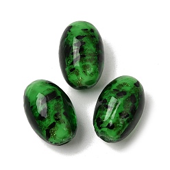 Vert Perles au chalumeau de sable d'or faites à la main , ovale, verte, 16.5x11mm, Trou: 1.8mm