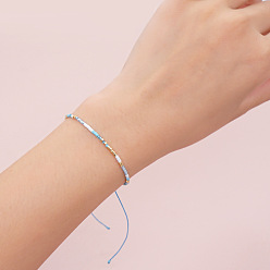 Небесно-голубой Минималистичные летние регулируемые браслеты из стеклянного бисера для женщин, голубой, 11.02 дюйм (28 см)