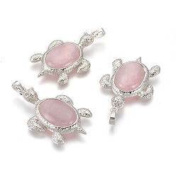 Rose Quartz Natural Rose Quartz Pendants, with Alloy Findings, Tortoise, Platinum, 49x31.5x7mm, Hole: 8x5mm