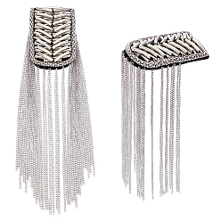 Platinum Velvet & Iron Curb Chain Tassel Rivet Epaulettes, Shoulder Badges, with Brooch, Rectangle, Platinum, 270x63x17mm