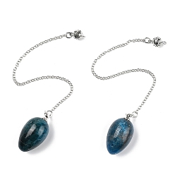 Апатит Природный апатит биолокационные маятники, с реечной обшивкой латунными выводами, платина, яйцо, 215~222 мм, отверстие : 1.8 мм