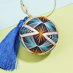 Blue DIY Embroidery Temari Ball Keychain Kits, Including Iron Needles, Tape Measure, Cotton Threads, Metallic Cord, Polyester Threads, Tassels, Iron Eye Pins, Bell, Brass Findings, Blue, 0.05cm, 6 colors, 1bundle/color, 6 bundles
