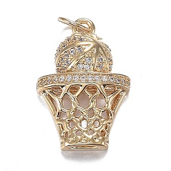 Настоящее золото 18K Кулоны из латуни с прозрачным фианитом, долговечный, баскетбол и сборы, реальный 18 k позолоченный, 20.5x14x5 мм, отверстие : 3.5 мм