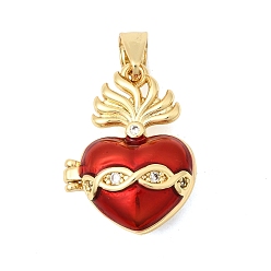 Красный Латунные микропроволочные кубические циркониевые медальоны, долговечный, стойки покрытие, без свинца и без кадмия, реальный 18 k позолоченный, сердце прелести, с эмалью, красные, 25.5x19x11 мм, отверстие : 6.5x3.5 мм