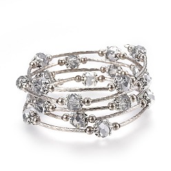 Weiß Facettierte Glaswickelarmbänder mit fünf Schleifen, mit Messingrohrperlen und Eisenperlen, weiß, 2-1/4 Zoll (5.7 cm)