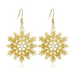 Золотой Серьги-подвески из сплава со снежинками, со стразами, золотые, 59.6x35.8 мм