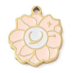 Цветок 304 подвески из нержавеющей стали, с эмалью, золотые, цветок, 17x15x1.7 мм, отверстие : 1.4 мм
