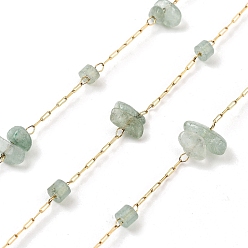 Зеленый Авантюрин 304 кабельные цепи из нержавеющей стали, с кусочками зеленого авантюрина, текстурированные овальные цепные цепи, пайки, с катушкой, 5~8.5x5~8.5x5~6.5 мм, около 32.81 футов (10 м) / рулон