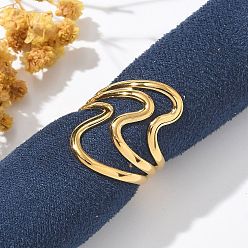 Настоящее золото 18K 304 открытые манжеты из нержавеющей стали волнистые многослойные для женщин, реальный 18 k позолоченный, 23.5 мм, регулируемый