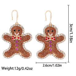 Gingerbread Man Рождественские серьги-подвески из сплава с эмалью и стразами., с блеском порошок, Колобок, 30x26 мм
