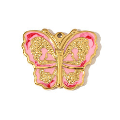Pink 304 нержавеющей стальной эмали подвески, бабочки прелести, ионное покрытие (ip), реальный 18 k позолоченный, розовые, 30x24 мм