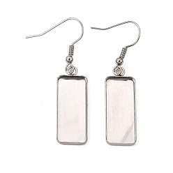 Stainless Steel Color Non-Tarnish 304 Stainless Steel Earring Hooks, Earring Settings, Rectangle, Stainless Steel Color, 48x11mm, Pin: 0.7mm