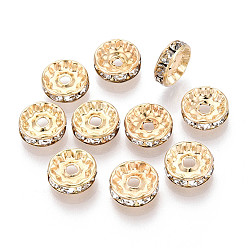 Золотой Латунные бусины разделители для поставки стразов, без кадмия и без свинца, рондель, прямой фланец, кристалл, золотые, 10x3.5 мм, отверстие : 1.5~2 мм