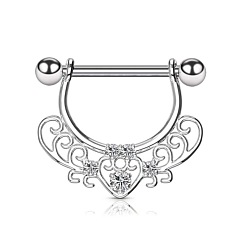 Нержавеющая Сталь Цвет Кольца для сосков из латуни с прозрачным кубическим цирконием, сосок стремя, цвет нержавеющей стали, 16.6x18.4 мм