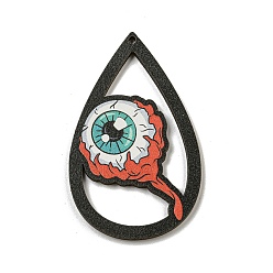Eye Древесины подвески, Хэллоуин тема, красные, глаз, 54.5x34x2.5 мм, отверстие : 2 мм