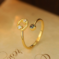 Рак 925 Кольца-манжеты из стерлингового серебра с паве из кубических цирконий, созвездий, золотые, рак, внутренний диаметр: 16~19 мм