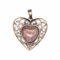 Клубничный Кварц Ретро-подвески из полого синтетического клубничного кварца, Сердце подвески, с красной медной металлической фурнитурой, 30x30x8 мм