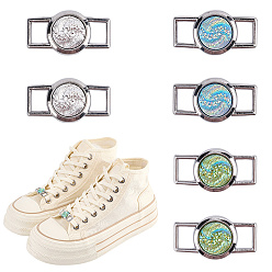 (52) Непрозрачная лаванда Подвески-шнурки из сплава и смолы, для аксессуаров украшения обуви, прямоугольник с рисунком туманности, разноцветные, 6 шт / комплект, 16x30x4.5 мм, отверстие : 7x5 мм