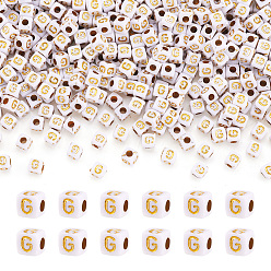 Letter G Непрозрачные акриловые бусины, с металлическим обрамлением, кубические, Буква G, 4.5x4.5x4.5 мм, отверстие : 2 мм