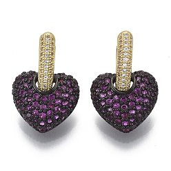 Камелия Серьги-кольца Huggie с подвесками из латуни с кубическим цирконием и кубическим цирконием, без никеля , сердце, реальный 16 k позолоченный, камелия, 21 мм, штифты : 1 мм