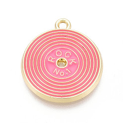 Ярко-Розовый Подвески из эмали и сплава, Дисковые подвески, золотые, без кадмия, без никеля и без свинца, ярко-розовый, 22x19.5x2 мм, отверстие : 1.6 мм