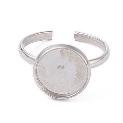 Нержавеющая Сталь Цвет Не тускнеет 304 манжетные кольца из нержавеющей стали, латунная фурнитура платформы для кольца, плоско-круглые, цвет нержавеющей стали, лоток : 10 мм, 2~15 мм, размер США 6 1/2 (16.9 мм)