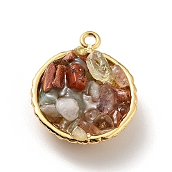 Смешанные камни Подвески из натуральных и синтетических драгоценных камней, с реечным покрытием из латуни с покрытием из настоящего золота 18k, круглые, без кадмия, без никеля и без свинца, 24x20x10~13 мм, отверстие : 1.8 мм