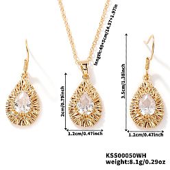 Прозрачный Комплекты из латунных стеклянных подвесных серег и ожерелий с подвесками для женщин, золотые, прозрачные, ожерелья: 15.75 дюйм (40 см)