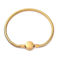 Настоящее золото 18K 304 женские браслеты-змейки из нержавеющей стали, плоско-круглые, реальный 18 k позолоченный, 10-5/8x1/8 дюйм (27.1x0.35 см), внутренний диаметр: 3-3/8 дюйм (8.65 см)