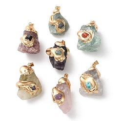 Смешанные камни Подвески из натуральных смешанных драгоценных камней с гальваническим покрытием, подвески-самородки с латунной фурнитурой, золотые, стойки покрытие, смешанные окрашенные и неокрашенные, 36.5~50x25~32.5x17~30.5 мм, отверстие : 4x6 мм