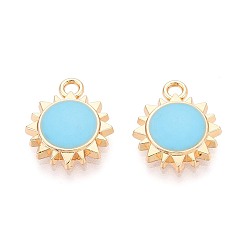 Небесно-голубой Подвески из эмали и сплава, очарование солнца, золотые, голубой, 16x13.5x3 мм, отверстие : 1.8 мм