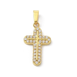 Золотой Ионное покрытие (ip) 304 подвески из нержавеющей стали с микропаве из кубического циркония, крест прелести, золотые, 17.5x10.5x2 мм, отверстие : 4x2.5 мм