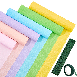 (52) Непрозрачная лаванда 6 рулоны 6 цвета гофрированная бумага ручной работы, с 2 рулонами садовой прививочной бумажной ленты и 50шт. пластика с железным цветочным стеблем, на день рождения украшение свадебной вечеринки, разноцветные, 2500x250x0.1 мм, 1 рулон / цвет