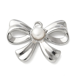 Нержавеющая Сталь Цвет 304 подвески из нержавеющей стали, с натуральным пресноводным жемчугом, очарование бантом, цвет нержавеющей стали, 20.5x28x6 мм, отверстие : 2.2 мм