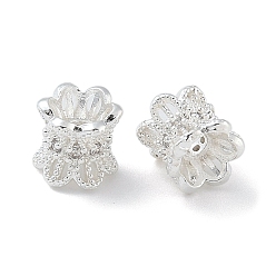 Серебро 6-лепестковые латунные двухсторонние колпачки с микропаве из кубического циркония, долговечный, колонке с цветком, серебряные, 5.5x5.5 мм, отверстие : 1.5 мм