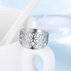 Нержавеющая Сталь Цвет Цветочный узор с выемкой 304 перстни из нержавеющей стали, цвет нержавеющей стали, 13 мм, размер США 7 (17.3 мм)