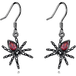 Черный Серьги-подвески из цинкового сплава со стразами в форме паука, чёрные, 31.4x13.4 мм