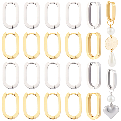 Color mezclado 6 pares 2 colores 304 aretes tipo argolla de acero inoxidable, oval, color mezclado, 21x12x3 mm, pin: 1 mm, 3 pares / color