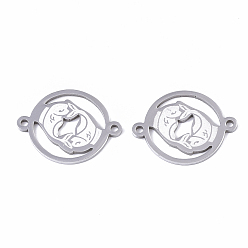 Pisces Tarnish Resistant 201 Stainless Steel Links connectors, Constellations, Flat Round, Stainless Steel Color, Pisces, 21x16x1mm, Hole: 1.4mm