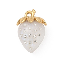 Белый 304 подвески из нержавеющей стали, клубника, смолой и горный хрусталь, ионное покрытие (ip), реальный 18 k позолоченный, белые, 31x21.5x15 мм, отверстие : 2.5 мм