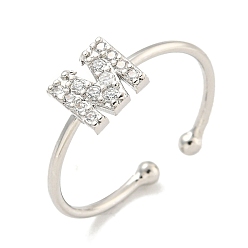 Letter M Латунные открытые манжеты для женщин, с кубического циркония, без кадмия и без свинца, долговечный, буквы, Буква М, внутренний диаметр: 17.5 мм, Письмо: 6.5x7 мм