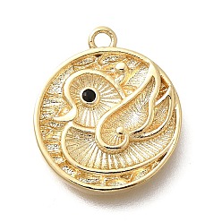 Птица Латунные микро проложить кубического циркония подвески, без кадмия, без никеля и без свинца, круглые чары, птица, 17x15x2.5 мм, отверстие : 1.5 мм