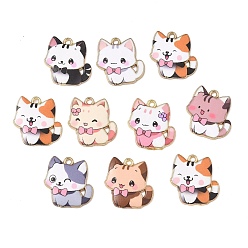(52) Непрозрачная лаванда Подвески из эмали и сплава, форма кошки, золотые, разноцветные, 20.5x19~20x1.8 мм, отверстие : 1.8 мм, 10 шт / комплект
