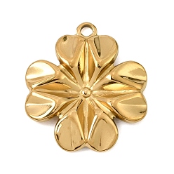 Real 18K Gold Plated 304 Stainless Steel Pendants, Flower Charms, Ion Plating(IP), Real 18K Gold Plated, 23x21x3mm, Hole: 1.8mm