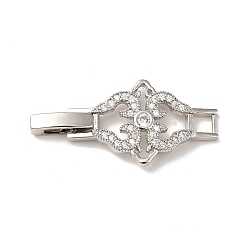 Платина Подставка для цветов с покрытием из латуни, прозрачные кубические циркониевые ремешки для часов, застежки, без кадмия и без свинца, долговечный, платина, 31x14x4 мм, отверстие : 3x3 мм