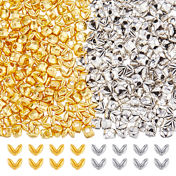 Mixed Color 500Pcs 2 Colors Tibetan Style Alloy Beads, Leaf, Mixed Color, 3x4x3mm, Hole: 1.2mm, 250pcs/color